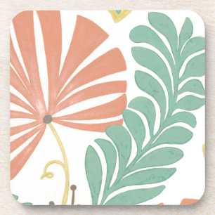 Posavasos Pastel de vinos florales y hojas en fondo crema