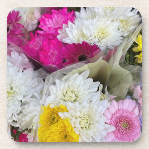 Posavasos Pastel Floral Rosa, Crisantemo Amarillo y Blanco