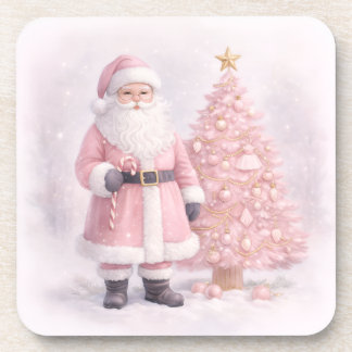 Posavasos Pastel Pink Christmas Santa 