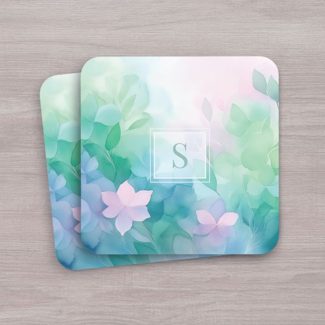 Posavasos Pastel Watercolor Floral Monogram Coasters (Subido por el creador)