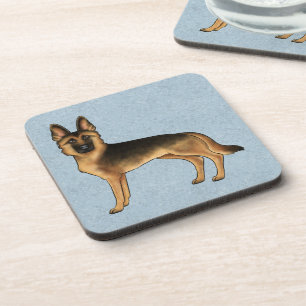 Posavasos Pastor Alemán Cartoon GSD Perro Negro Y Canela Azu