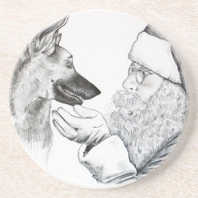 Posavasos Pastor alemán y Santa Claus (Frente)