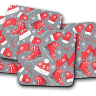 Posavasos Patines De Hielo Rojo Juego de aletas de corcho