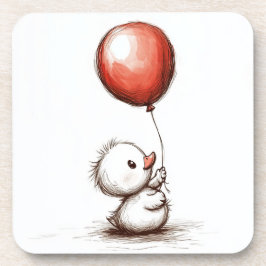 Posavasos Pato Adorable y Esponjoso con Globo Rojo