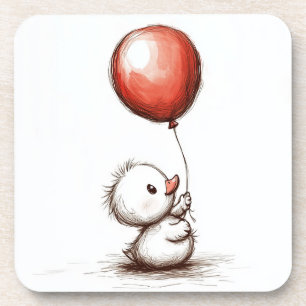 Posavasos Pato Adorable y Esponjoso con Globo Rojo