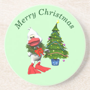 Posavasos Pato de Navidades blancos cortos con una corona