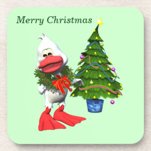 Posavasos Pato de Navidades blancos cortos con una corona