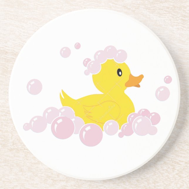 Posavasos Pato en burbujas rosadas (Frente)