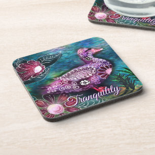 Posavasos Pato Floral Caprichoso Personalizado Morado Turque