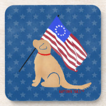 Patriotic Golden Retriever American Coaster Set