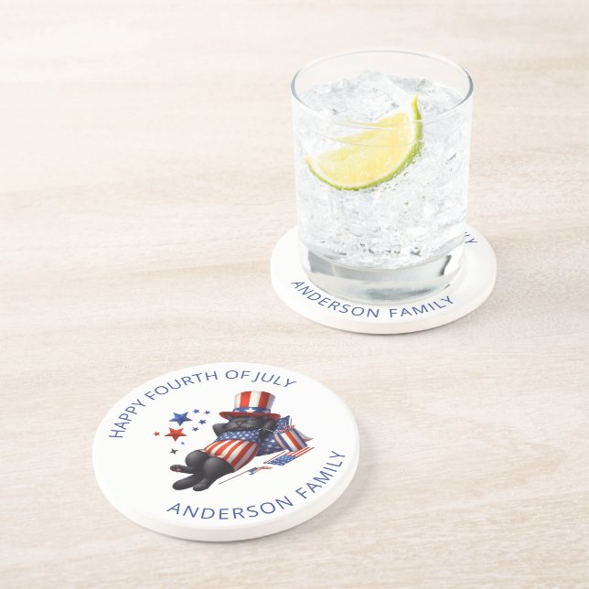 Posavasos Patriótico Gato Negro Perezoso 4 De Julio (Lado)