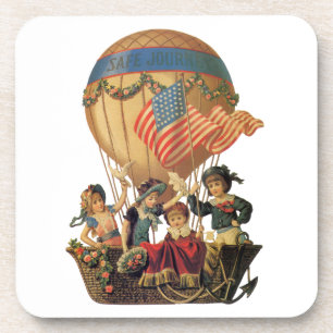 Posavasos Patriótico vintage, niños en globo aerostático