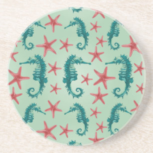 Posavasos Patrón 2 de caballitos de mar Verde azulados