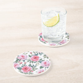 Posavasos Patrón acuarela cottagecore de rosa rosa floral