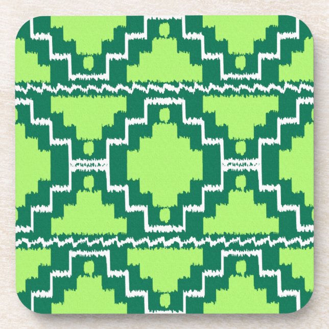 Posavasos Patrón Aztec de Ikat - Verde del bosque y el limón (Frente)
