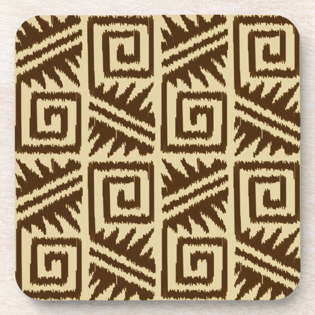 Posavasos Patrón Aztec Ikat - Marrón oscuro y Tan (Frente)