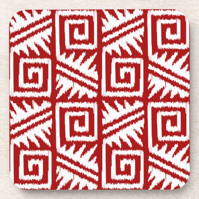 Posavasos Patrón Aztec Ikat - rojo oscuro y blanco (Frente)