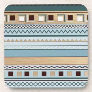 Posavasos Patrón Azteca en Azul y Textura de Madera