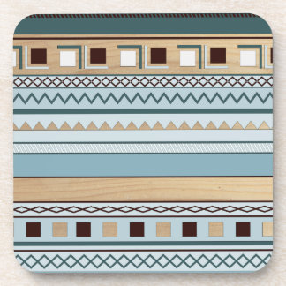 Posavasos Patrón Azteca en Azul y Textura de Madera