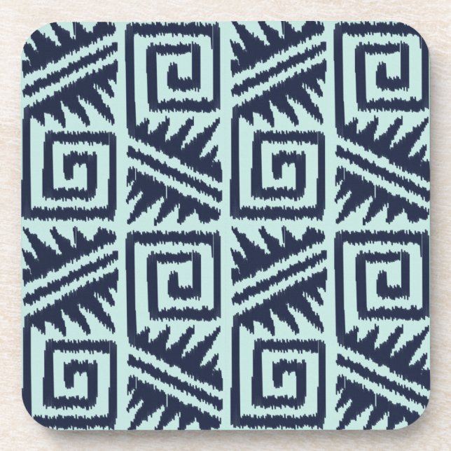 Posavasos Patrón azteca Ikat - azul índigo y azul claro (Frente)