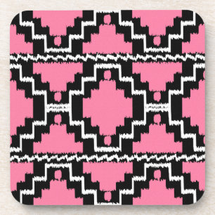 Posavasos Patrón Azteca Ikat - Rosa Fuchsia, Negro y Blanco