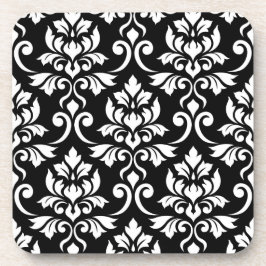 Posavasos Patrón blanco de Feuille Damask en negro