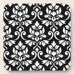 Posavasos Patrón blanco de Feuille Damask en negro