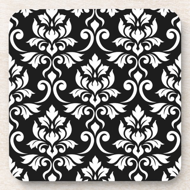Posavasos Patrón blanco de Feuille Damask en negro (Frente)