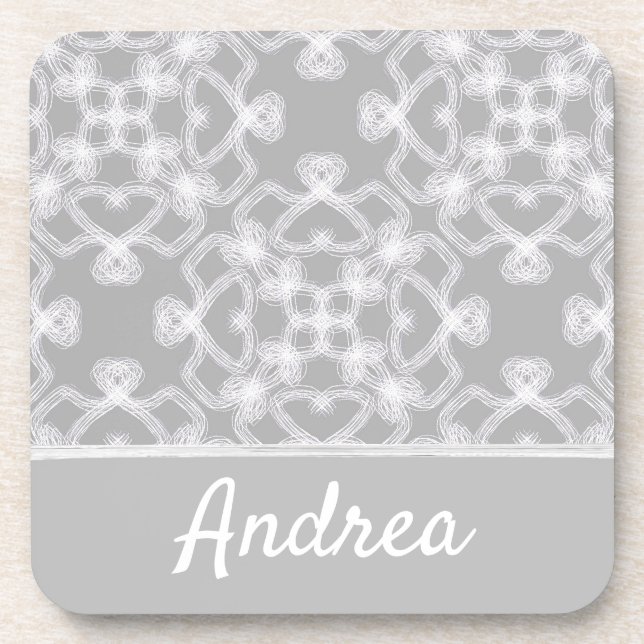 Posavasos Patrón blanco y gris personalizado (Frente)