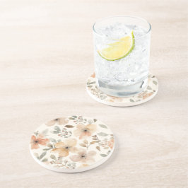 Posavasos Patrón Botánico de Acuarela Floral Melocotón Beige
