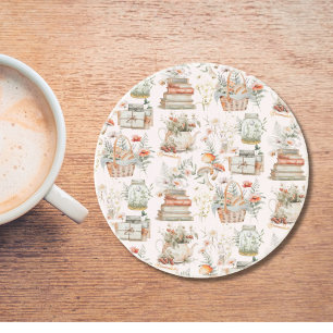 Posavasos Patrón caprichoso floral de setas Cottagecore de l