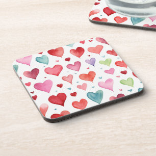 Posavasos Patrón cardíaco acuarela azul rosado rojo moderno