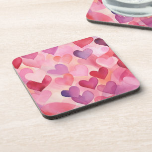 Posavasos Patrón cardíaco acuarela moderno rosa contemporáne