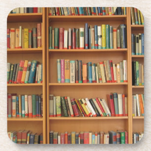 Posavasos Patrón clásico de estantería, librería, libros, vi