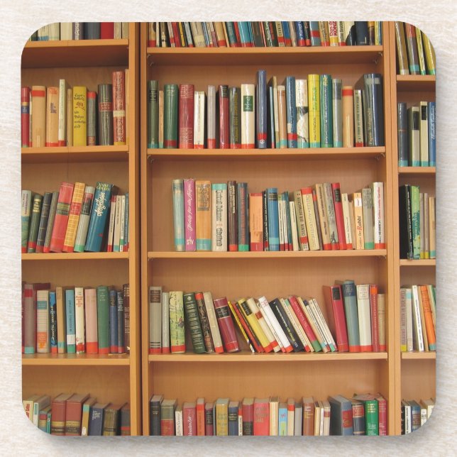 Posavasos Patrón clásico de estantería, librería, libros, vi (Frente)
