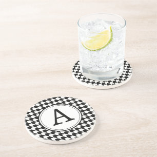 Posavasos Patrón clásico de houndstooth negro monograma
