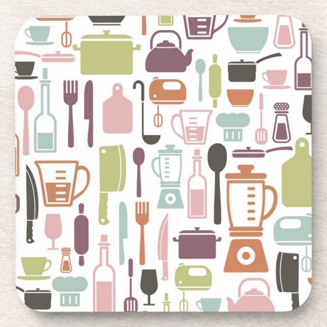 Posavasos Patrón con coloridos iconos de cocina (Frente)