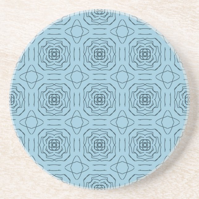 Posavasos Patrón continuo de arte de línea geométrica azul e (Frente)