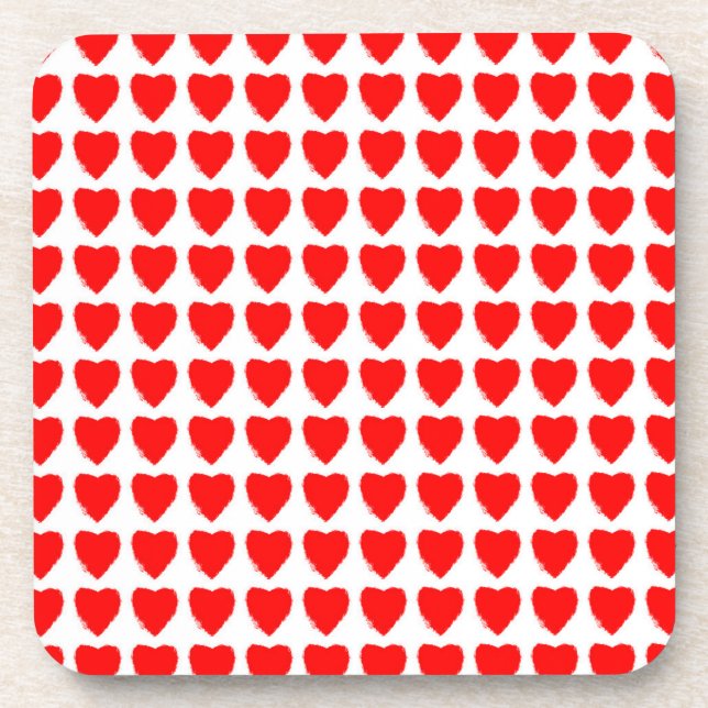 Posavasos Patrón continuo de corazones rojos (Frente)