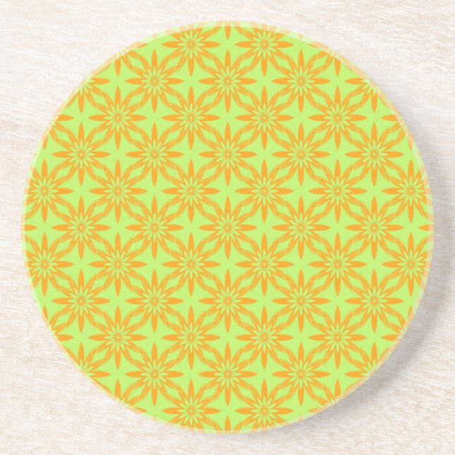 Posavasos Patrón continuo de flores verdes naranjas (Frente)