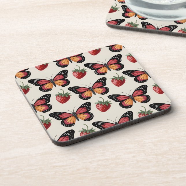 Posavasos Patrón continuo de mariposas y fresas (Lado Izquierdo)