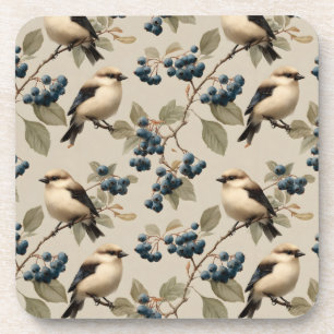 Posavasos Patrón continuo de pájaro antiguo y arándano