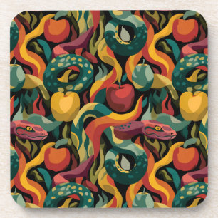 Posavasos Patrón continuo vibrante con serpientes y manzanas