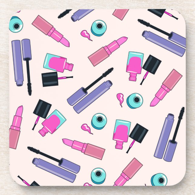 Posavasos Patrón cosmético de maquillaje rosa y púrpura (Frente)
