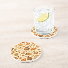 Posavasos Patrón de acuarela de Acción de Gracias con pavos 