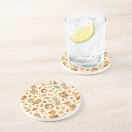 Posavasos Patrón de Acuarela de Animales del Bosque Encantad