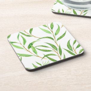 Posavasos Patrón de acuarela de eucalipto sobre blanco