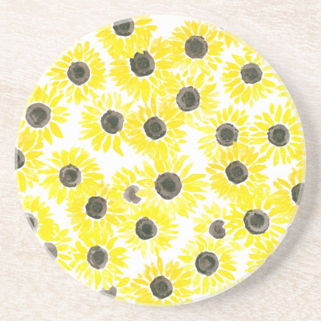Posavasos Patrón de acuarela de girasoles (Frente)