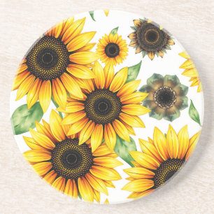 Posavasos Patrón de acuarela de girasoles vibrantes
