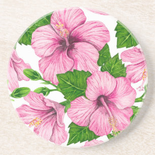 Posavasos Patrón de acuarela de hibiscos rosados